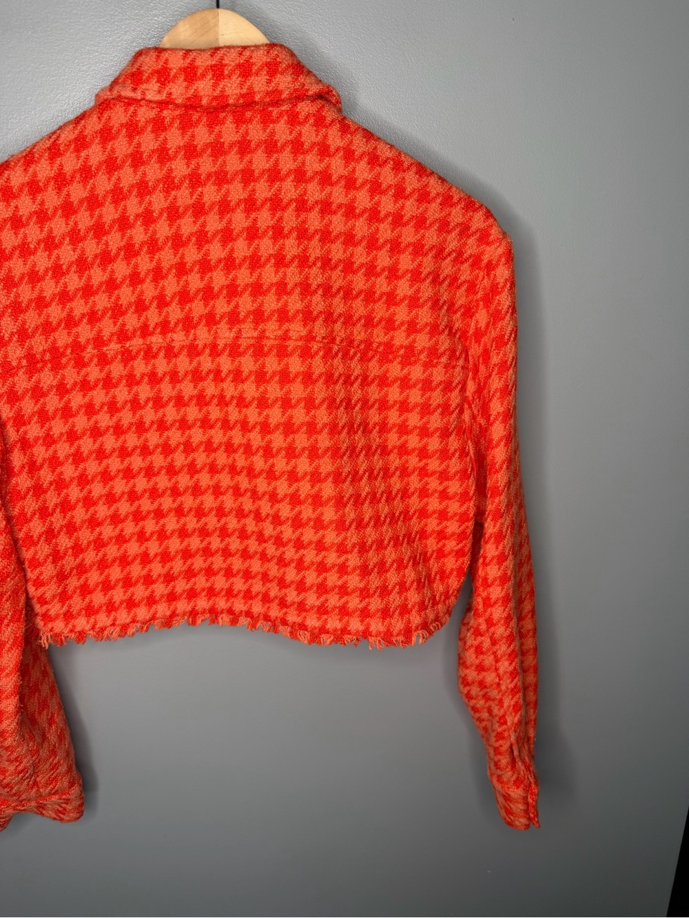 Zara Orange Tweed Cropped Houndstooth Jacket - Picture 8 of 9
